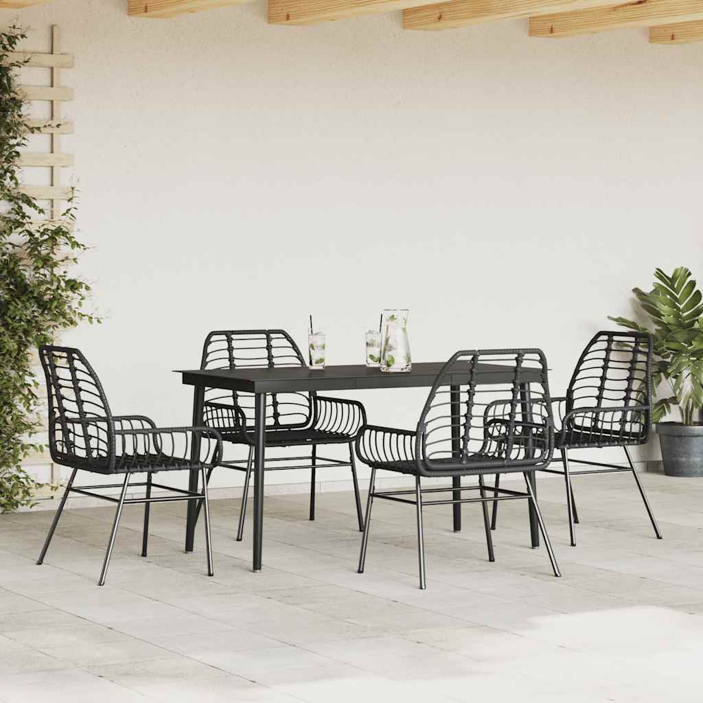 Ensemble à manger de jardin 5 pcs noir résine tressée verre