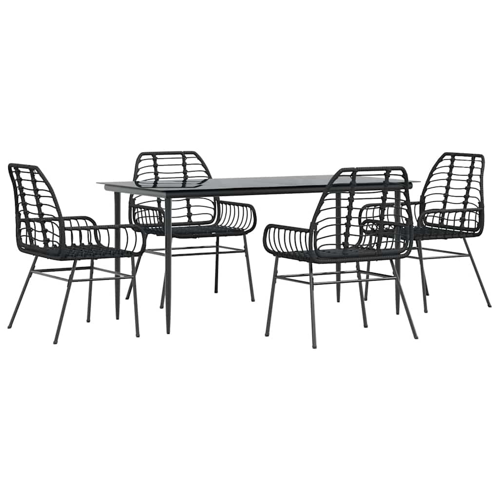 Ensemble à manger de jardin 5 pcs noir résine tressée verre