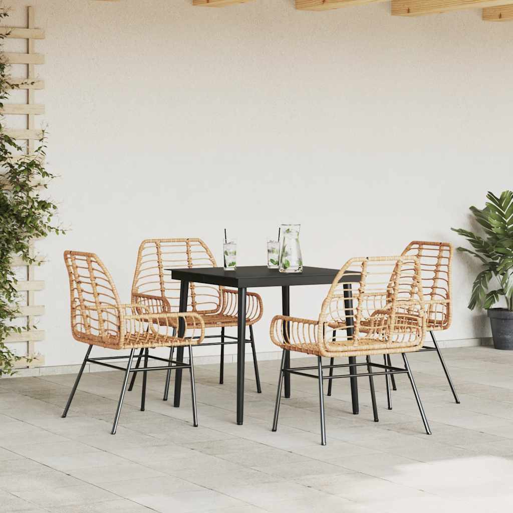 Ensemble à manger jardin 5pcs marron poly rotin verre