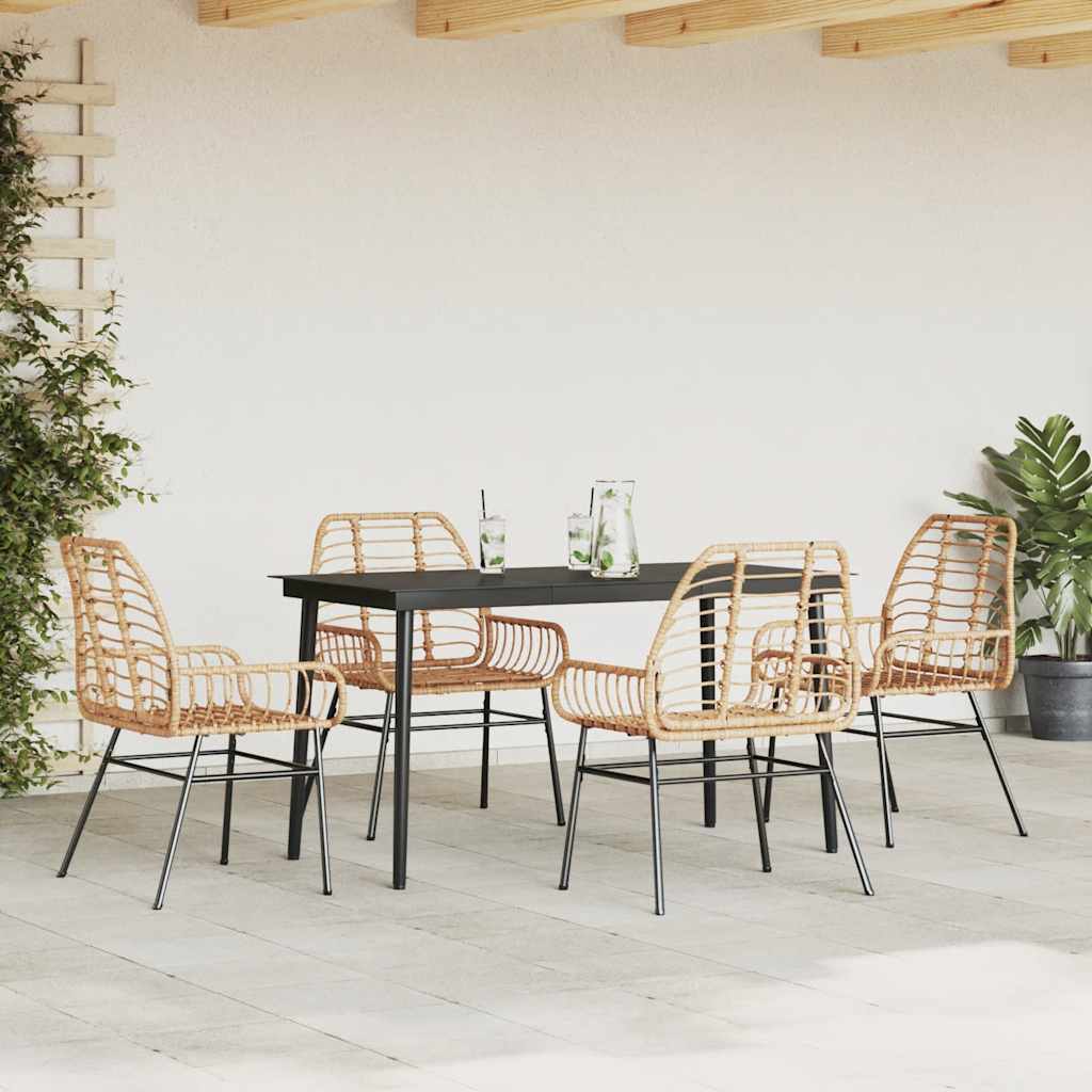 Ensemble à manger jardin 5pcs marron poly rotin verre