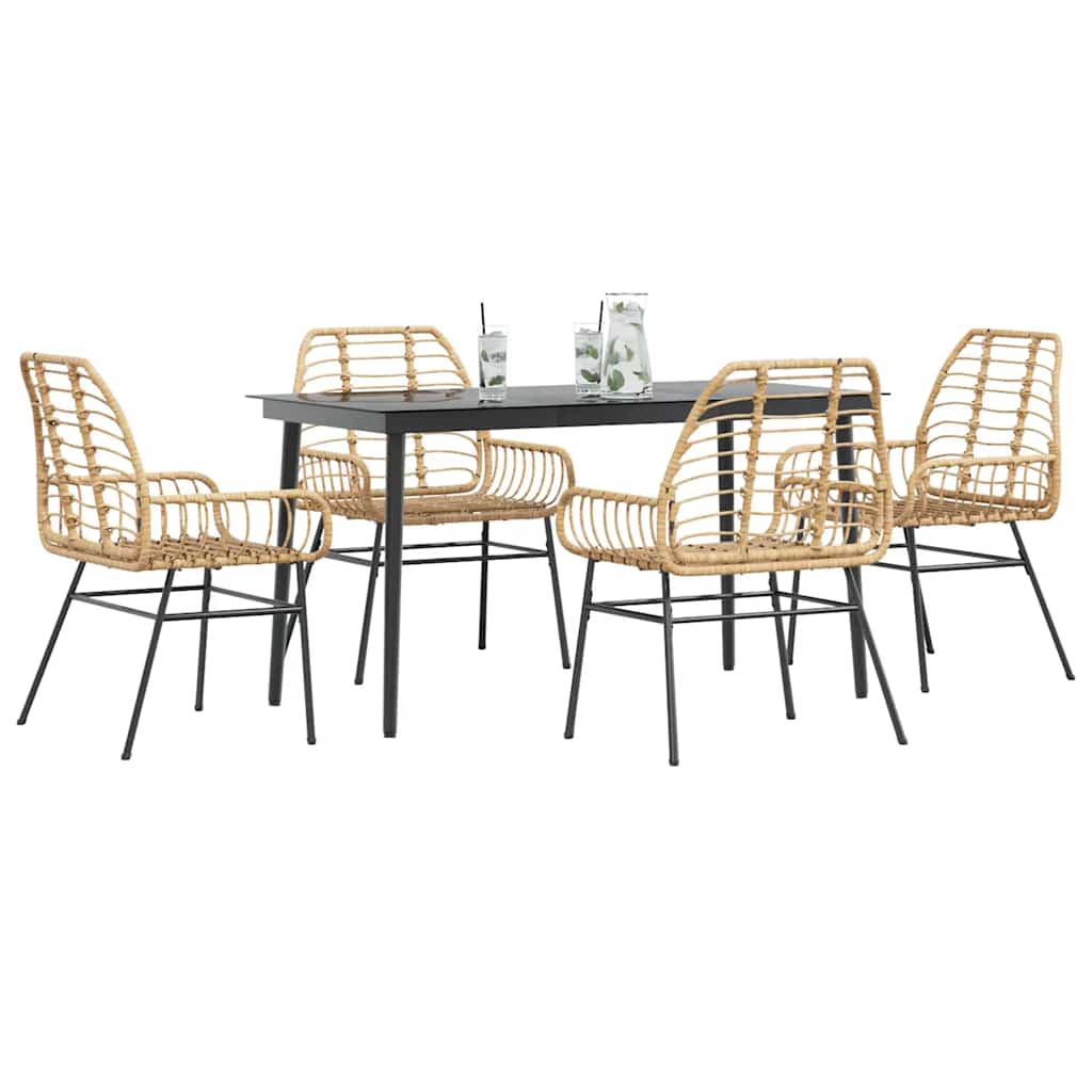 Ensemble à manger jardin 5pcs marron poly rotin verre