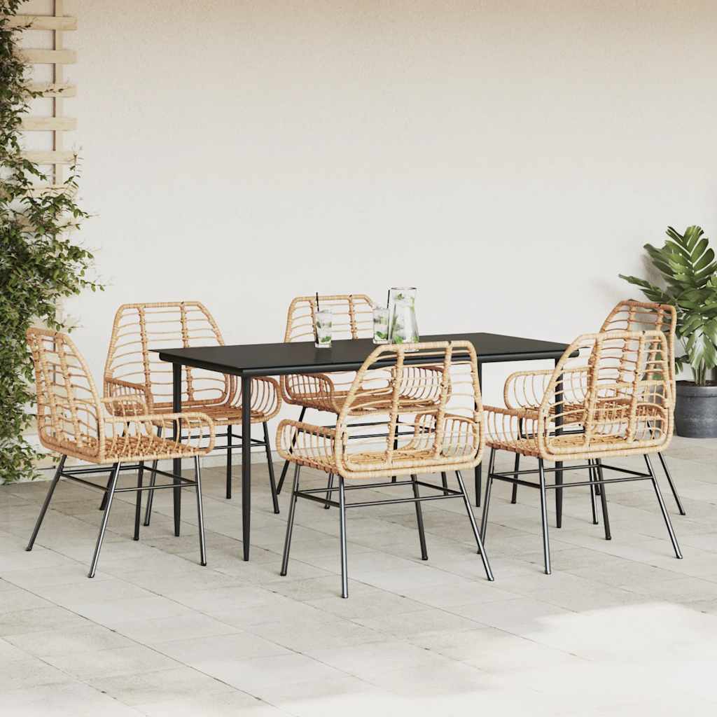 Ensemble à manger jardin 7pcs marron poly rotin verre