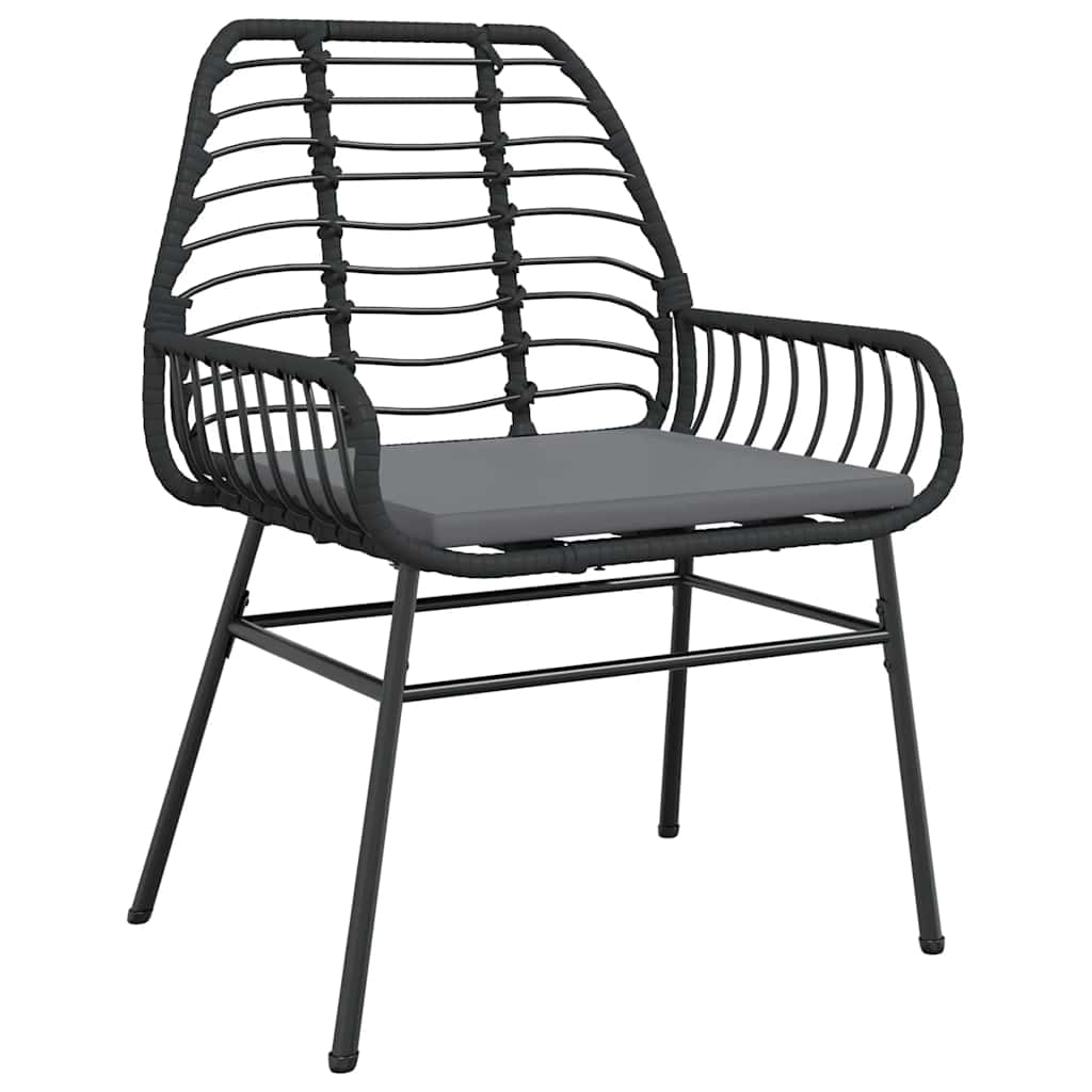 Ensemble à manger de jardin et coussins 3 pcs noir rotin verre