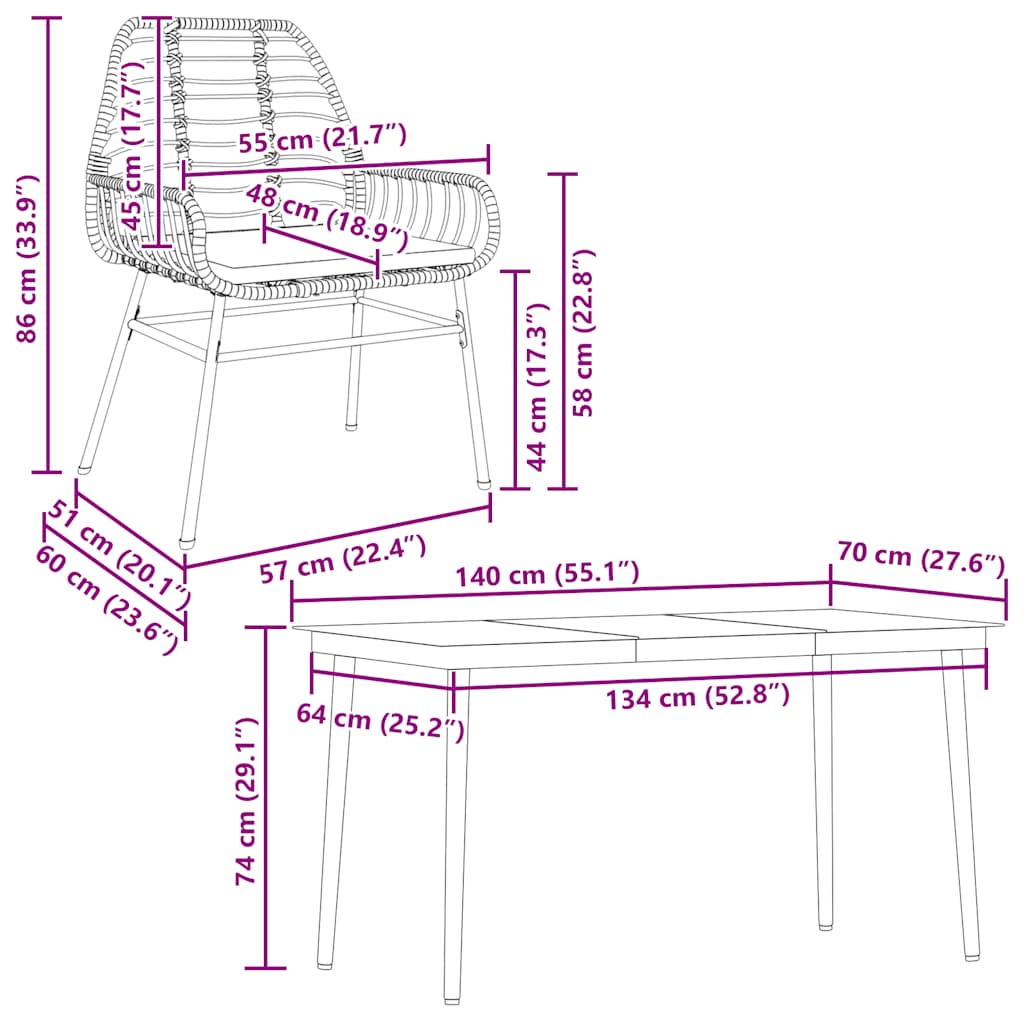 Ensemble à manger de jardin et coussins 5 pcs noir rotin verre