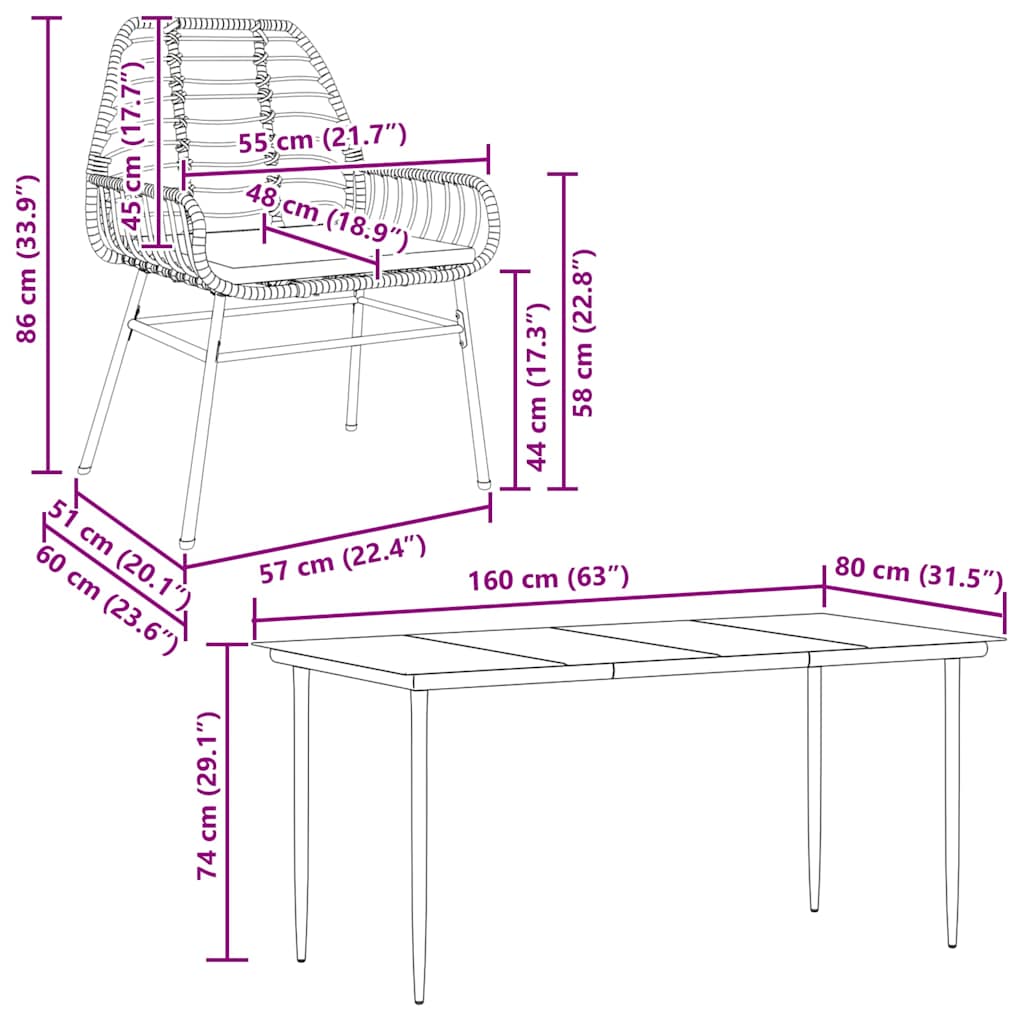 Ensemble à manger de jardin coussins 7pcs noir poly rotin verre