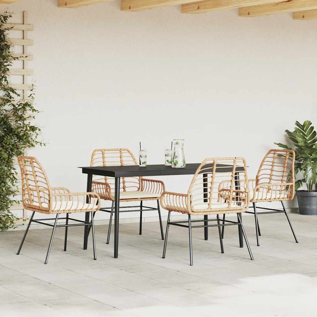 Ensemble à manger jardin coussins 5pcs marron poly rotin verre