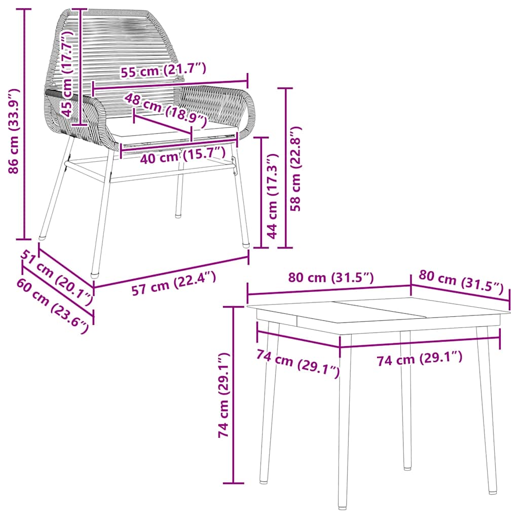 Ensemble à manger de jardin et coussins 5 pcs noir rotin verre