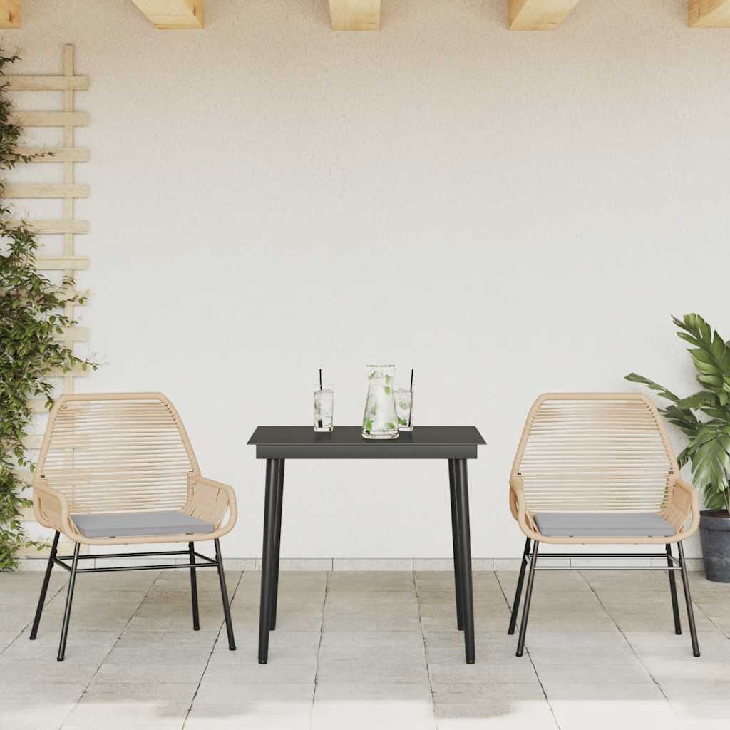 Ensemble à manger jardin coussins 3pcs marron poly rotin verre