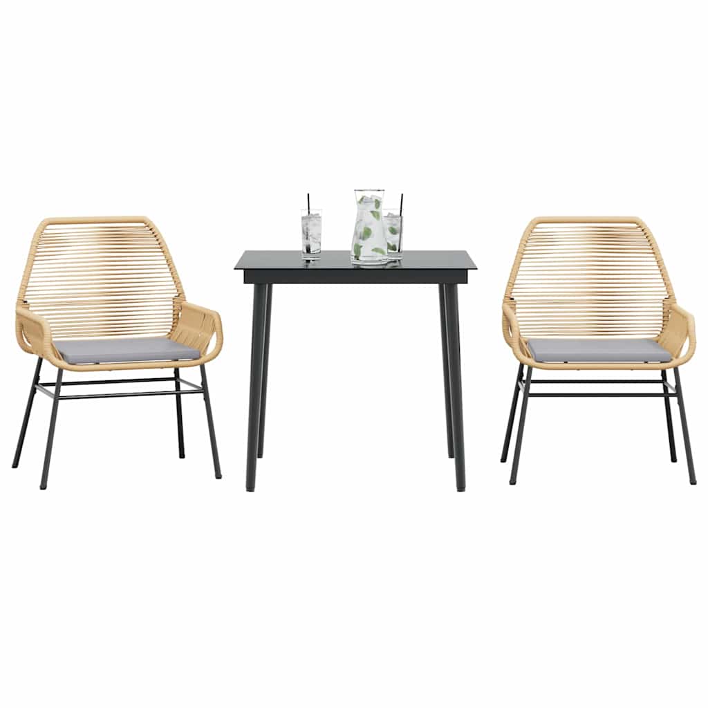 Ensemble à manger jardin coussins 3pcs marron poly rotin verre