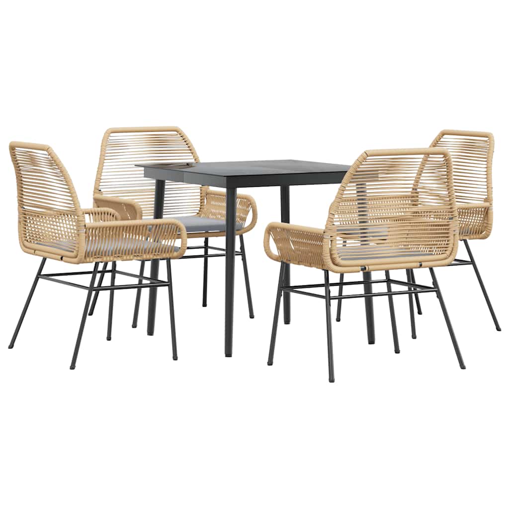 Ensemble à manger jardin coussins 5pcs marron poly rotin verre