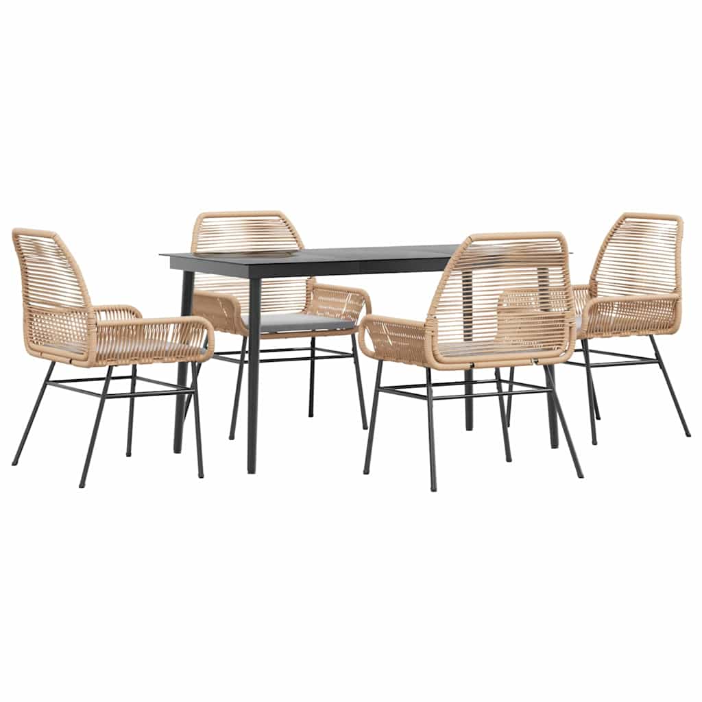 Ensemble à manger jardin coussins 5pcs marron poly rotin verre