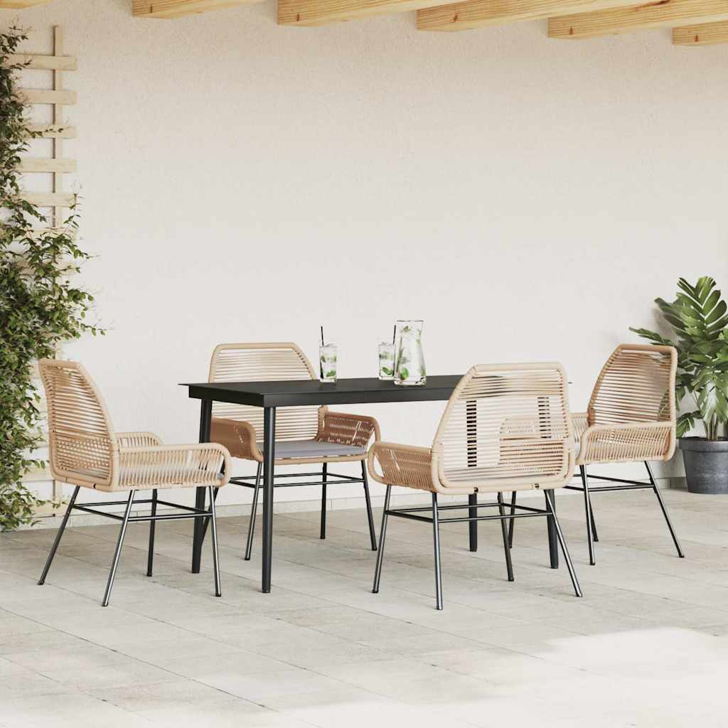Ensemble à manger jardin coussins 5pcs marron poly rotin verre