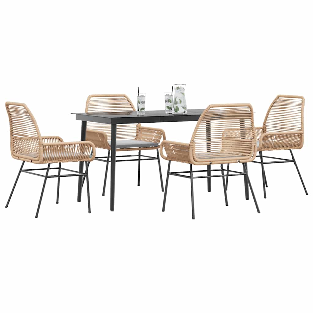 Ensemble à manger jardin coussins 5pcs marron poly rotin verre