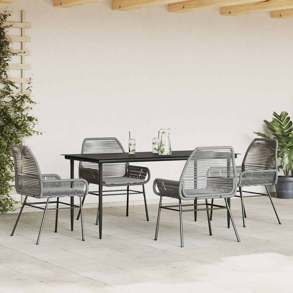 Ensemble à manger jardin coussins 5 pcs gris poly rotin verre