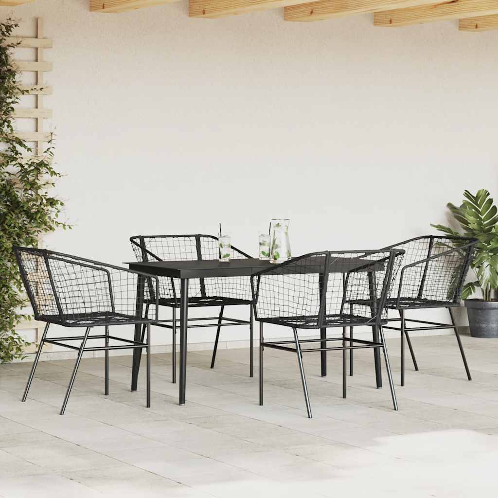 Ensemble à manger de jardin 5 pcs noir résine tressée verre