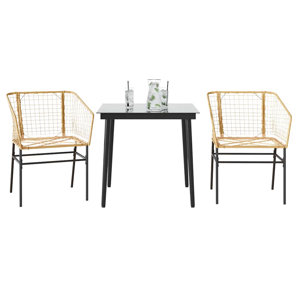 Ensemble à manger de jardin 3pcs marron résine tressée verre