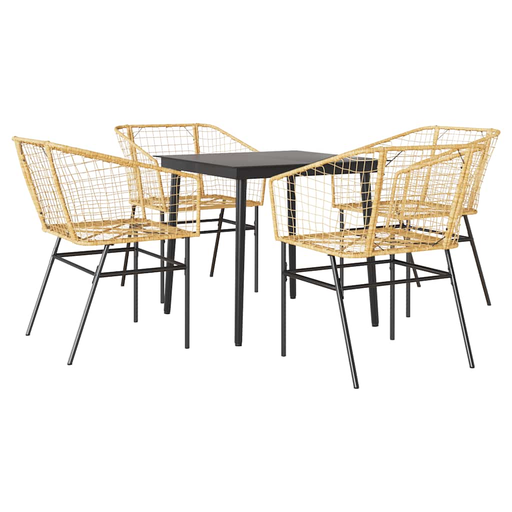 Ensemble à manger jardin 5pcs marron poly rotin verre