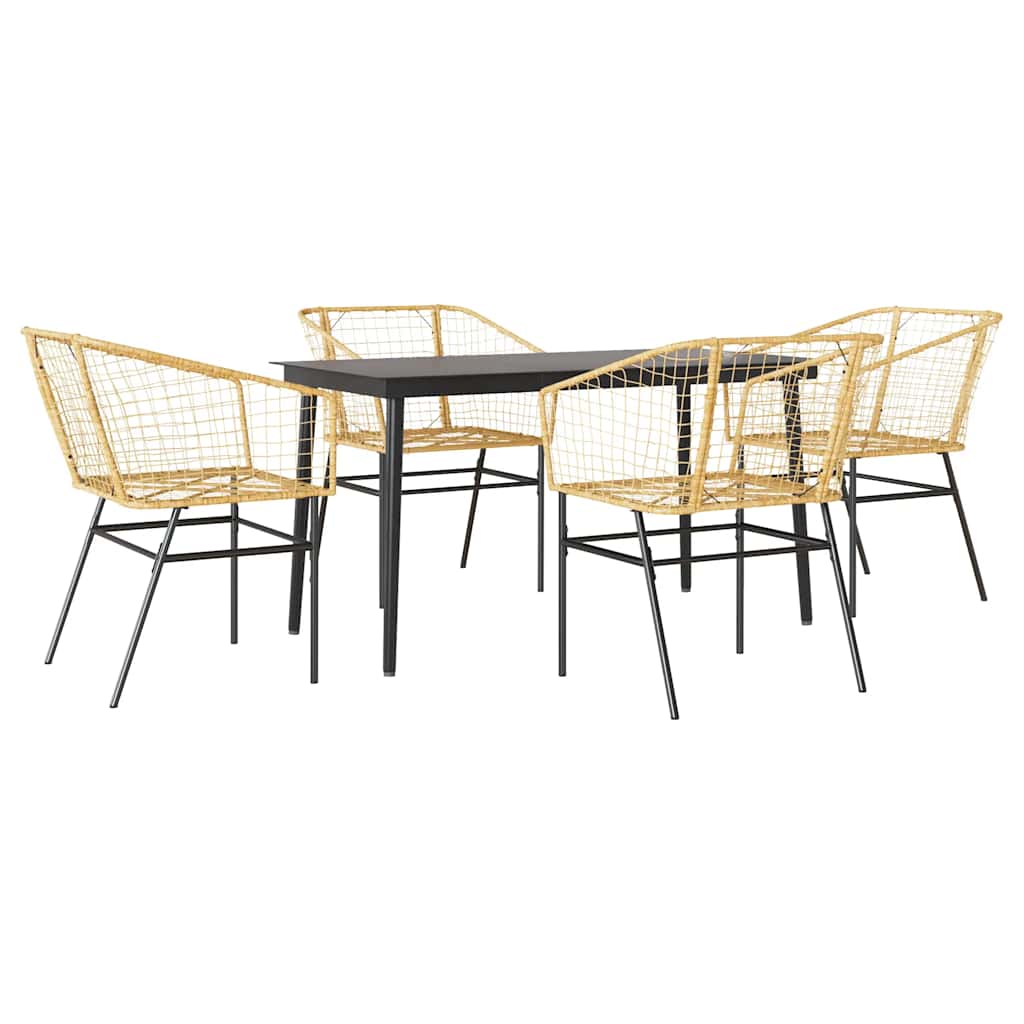 Ensemble à manger jardin 5pcs marron poly rotin verre