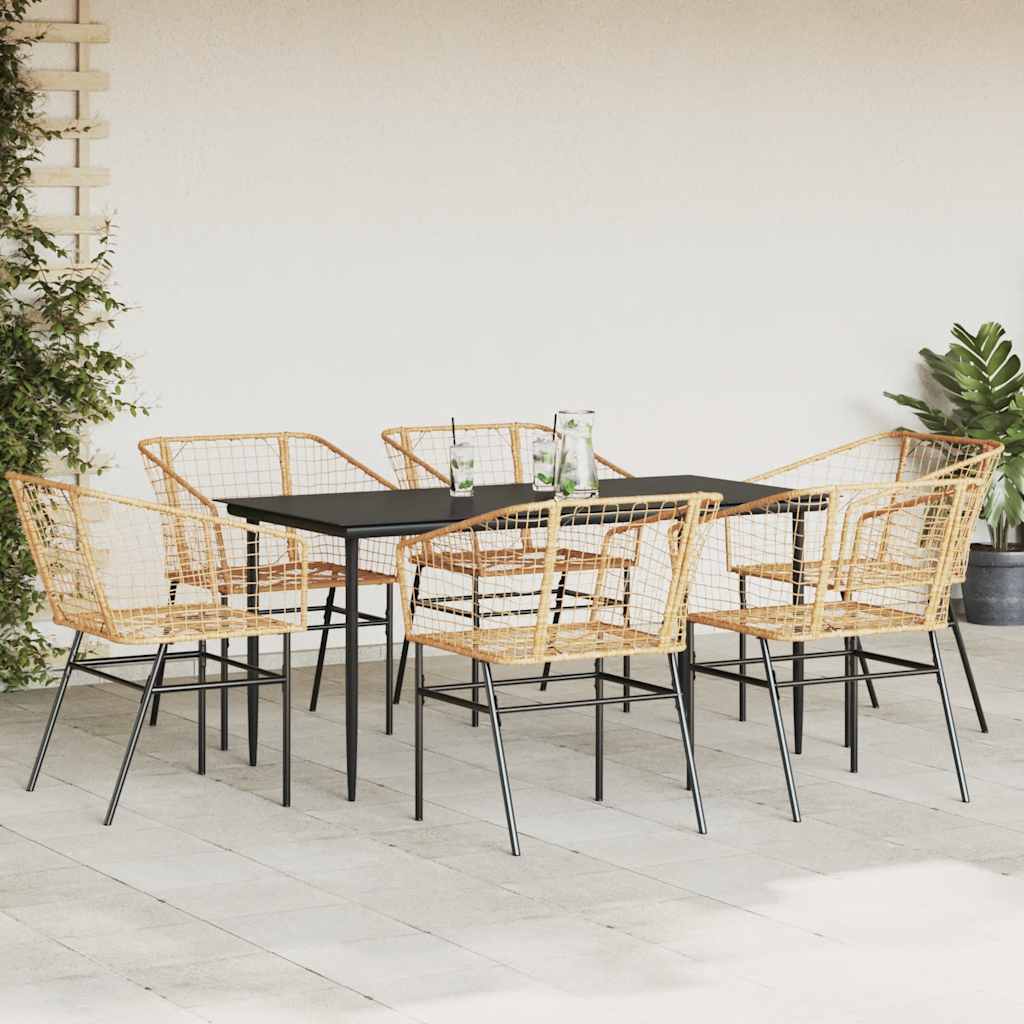 Ensemble à manger jardin 7pcs marron rpoly otin verre