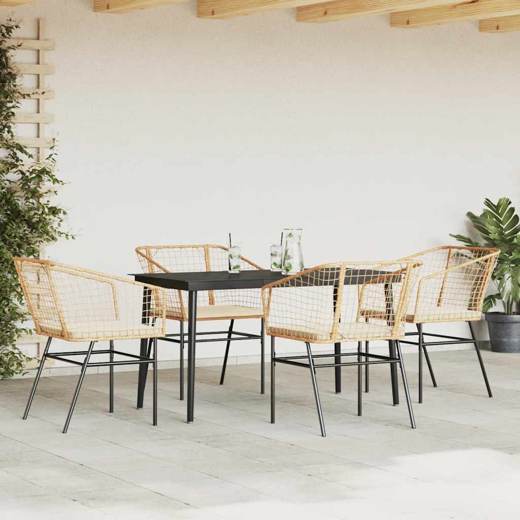 Ensemble à manger jardin coussins 5pcs marron poly rotin verre