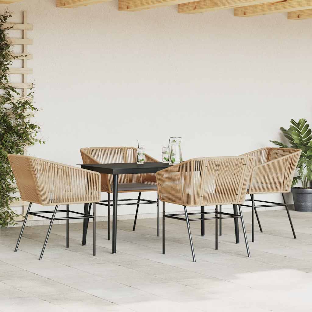 Ensemble à manger jardin coussins 5pcs marron poly rotin verre