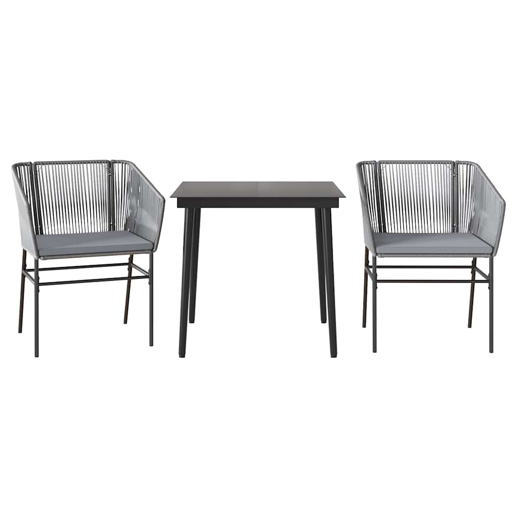 Ensemble à manger jardin coussins 3 pcs gris poly rotin verre