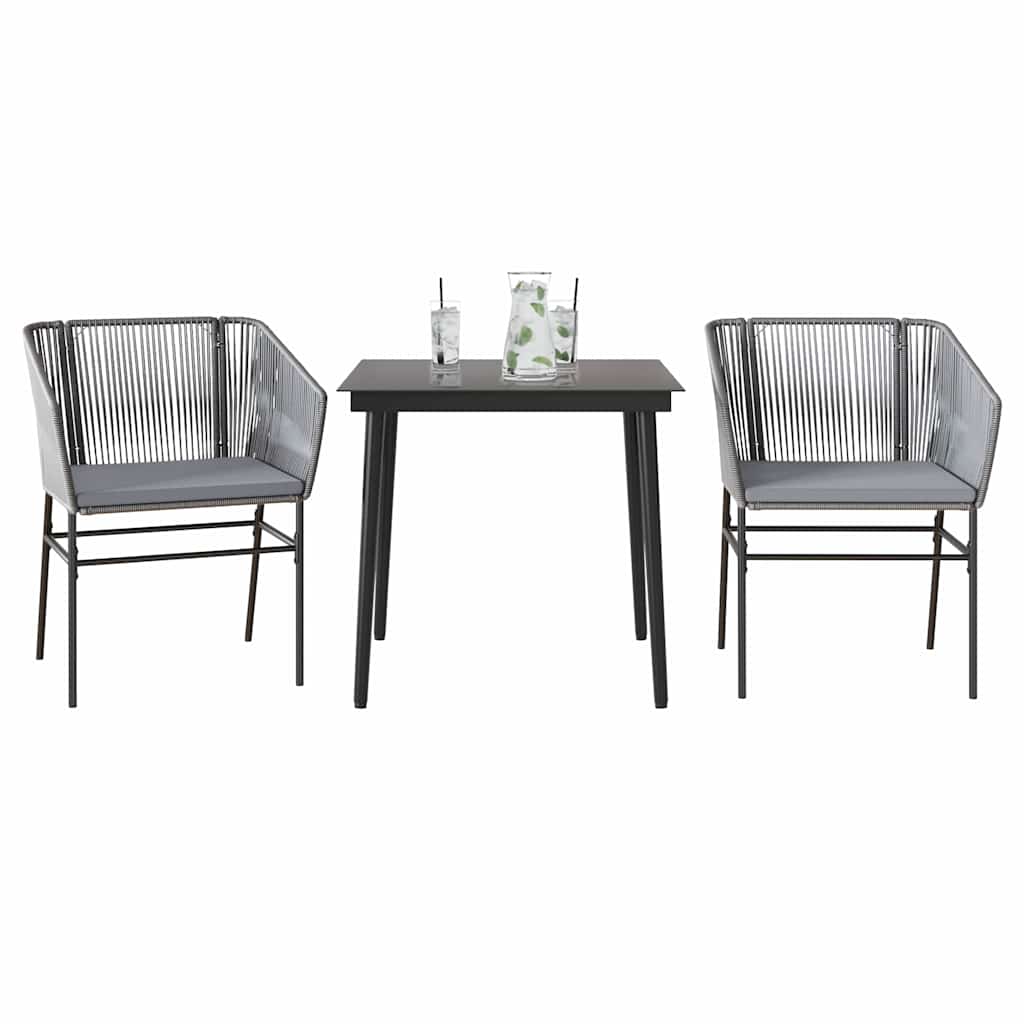 Ensemble à manger jardin coussins 3 pcs gris poly rotin verre