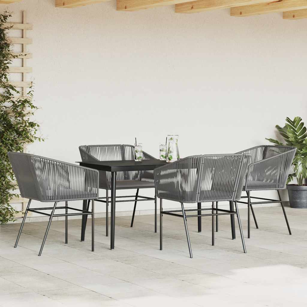 Ensemble à manger jardin coussins 5 pcs gris poly rotin verre