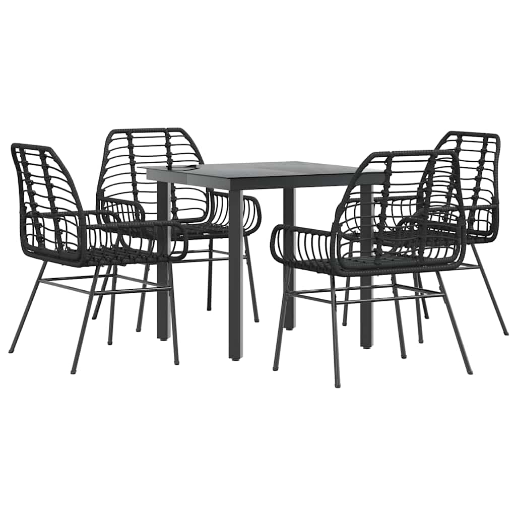 Ensemble à manger de jardin 5 pcs noir résine tressée verre