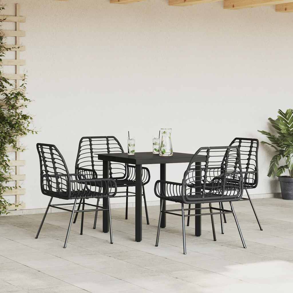 Ensemble à manger de jardin 5 pcs noir résine tressée verre