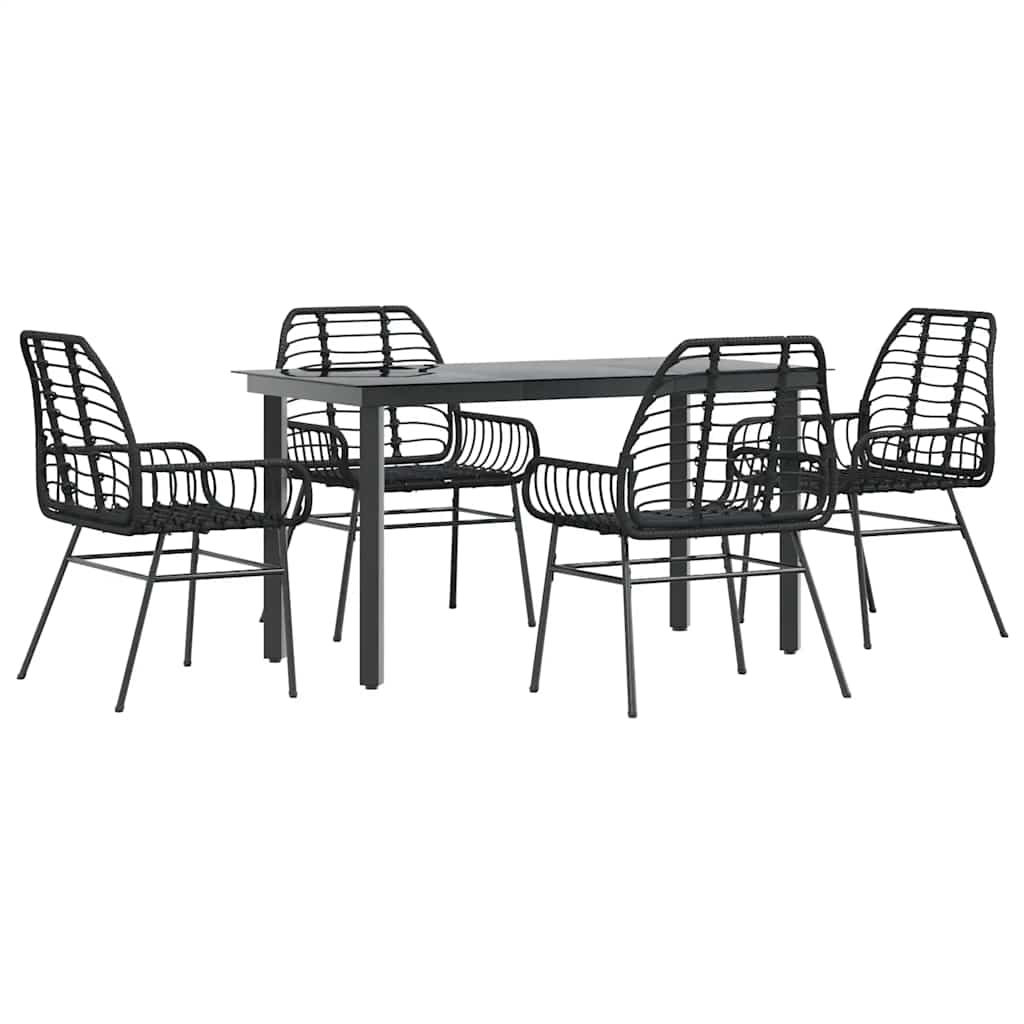 Ensemble à manger de jardin 5 pcs noir résine tressée verre