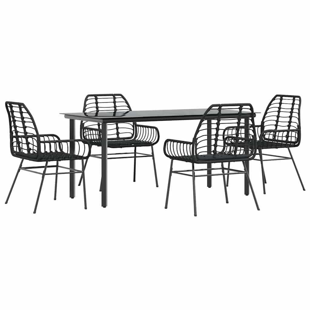 Ensemble à manger de jardin 5 pcs noir résine tressée verre