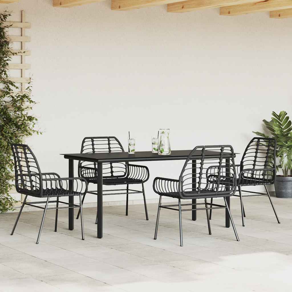 Ensemble à manger de jardin 5 pcs noir résine tressée verre