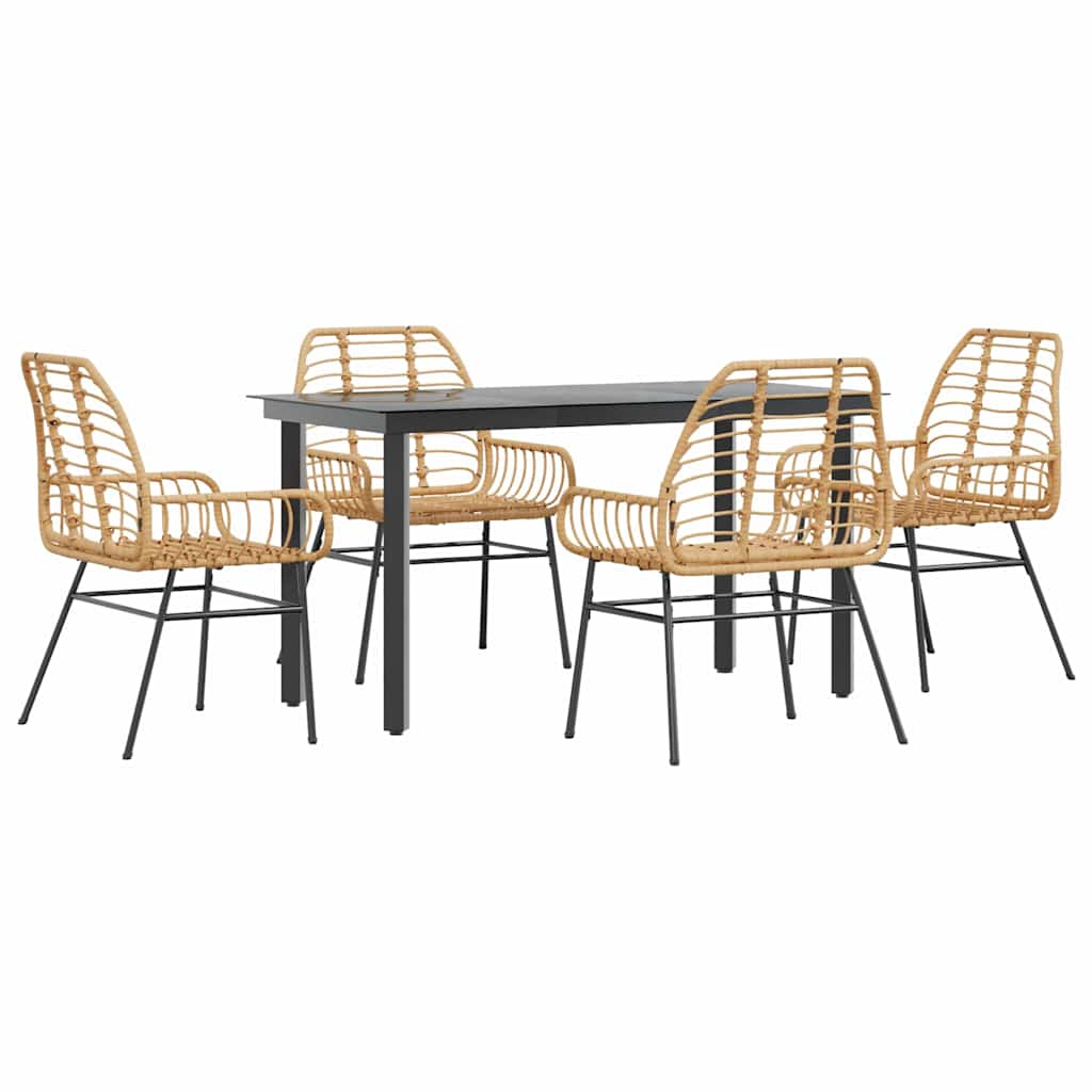 Ensemble à manger jardin 5pcs marron poly rotin verre