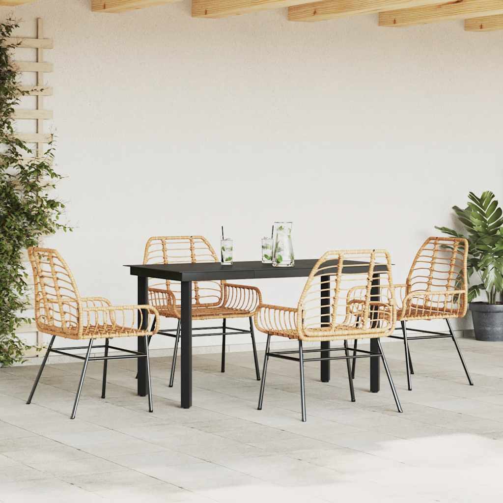Ensemble à manger jardin 5pcs marron poly rotin verre