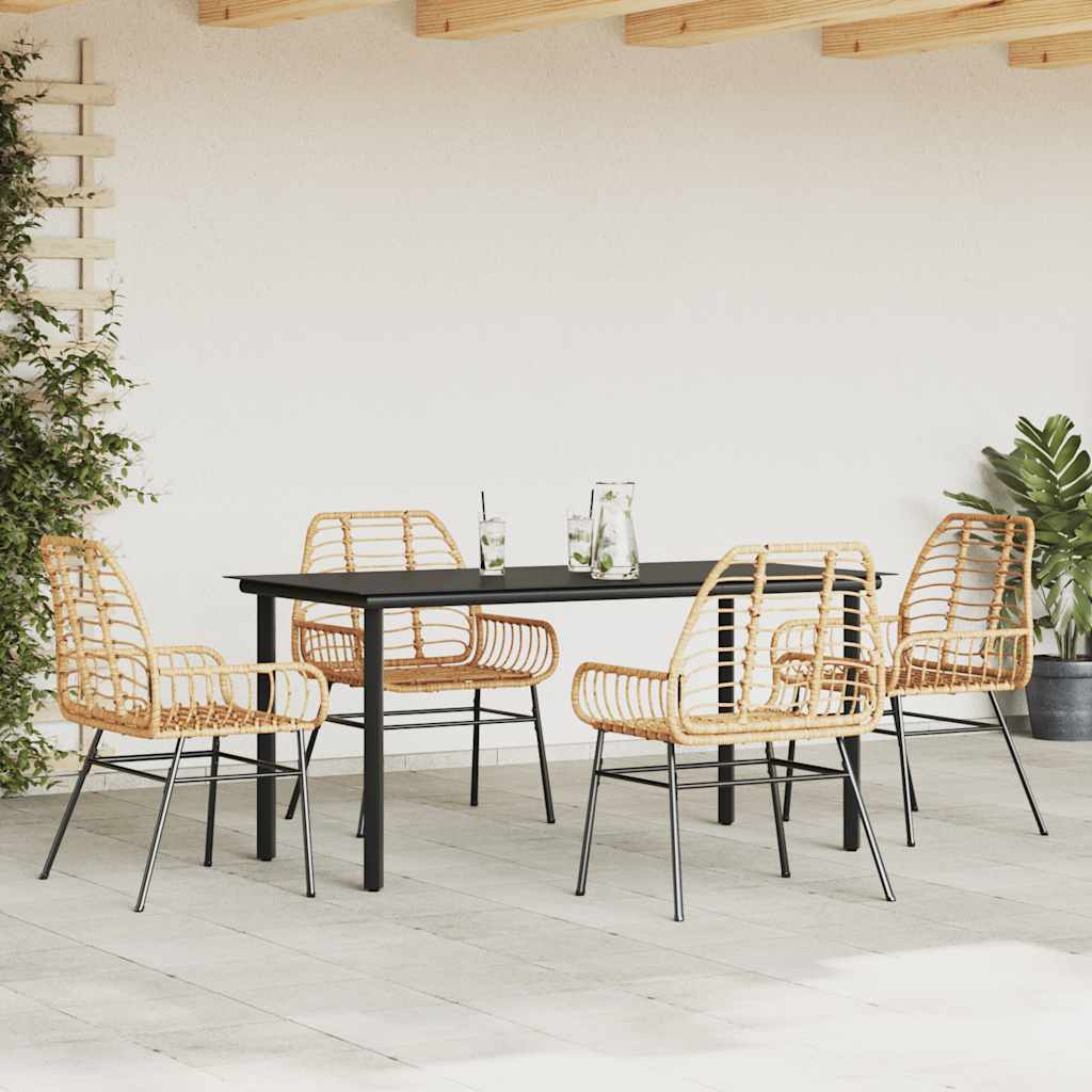 Ensemble à manger jardin 5pcs marron poly rotin verre