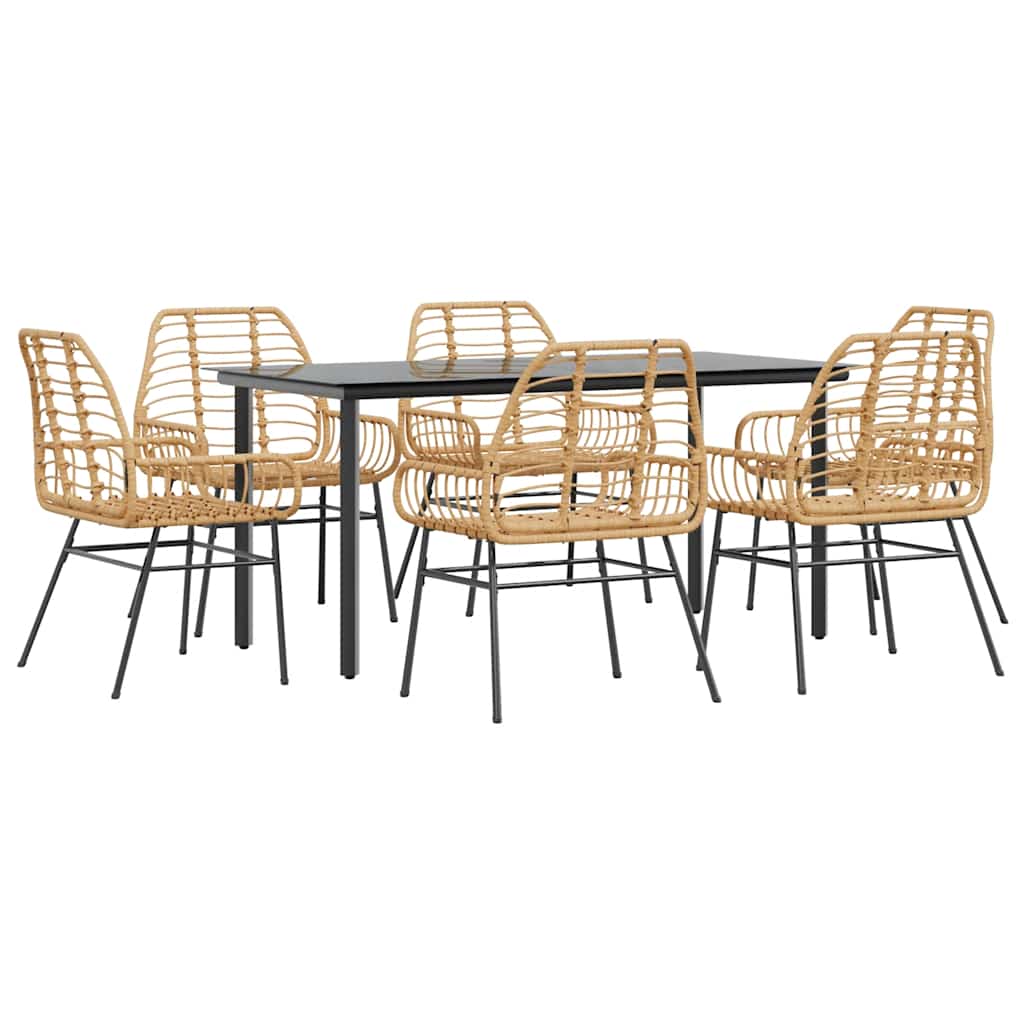 Ensemble à manger jardin 7pcs marron rpoly otin verre