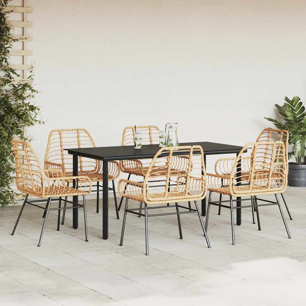 Ensemble à manger jardin 7pcs marron rpoly otin verre