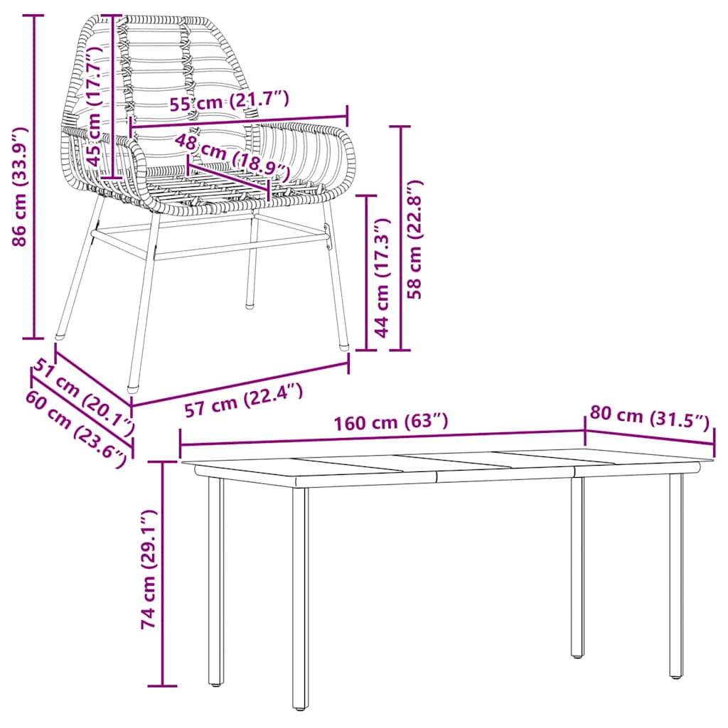 Ensemble à manger jardin 7pcs marron rpoly otin verre