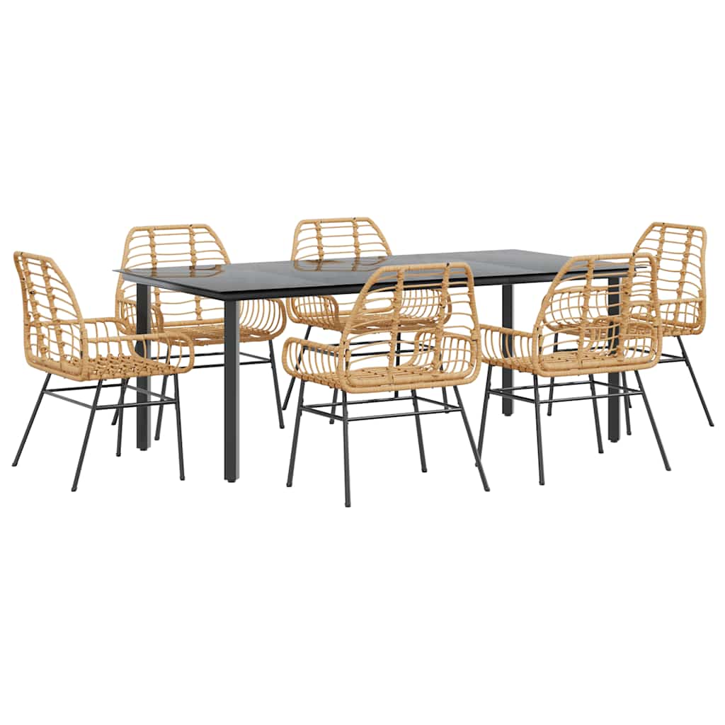 Ensemble à manger jardin 7pcs marron rpoly otin verre