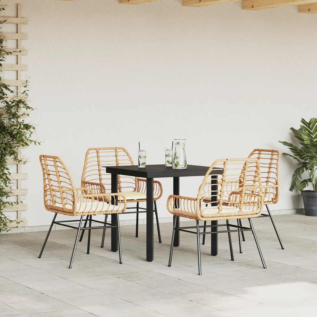 Ensemble à manger jardin coussins 5pcs marron poly rotin verre