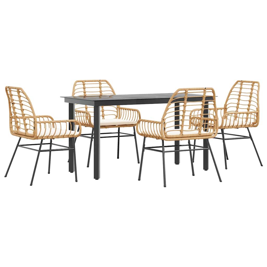 Ensemble à manger jardin coussins 5pcs marron poly rotin verre