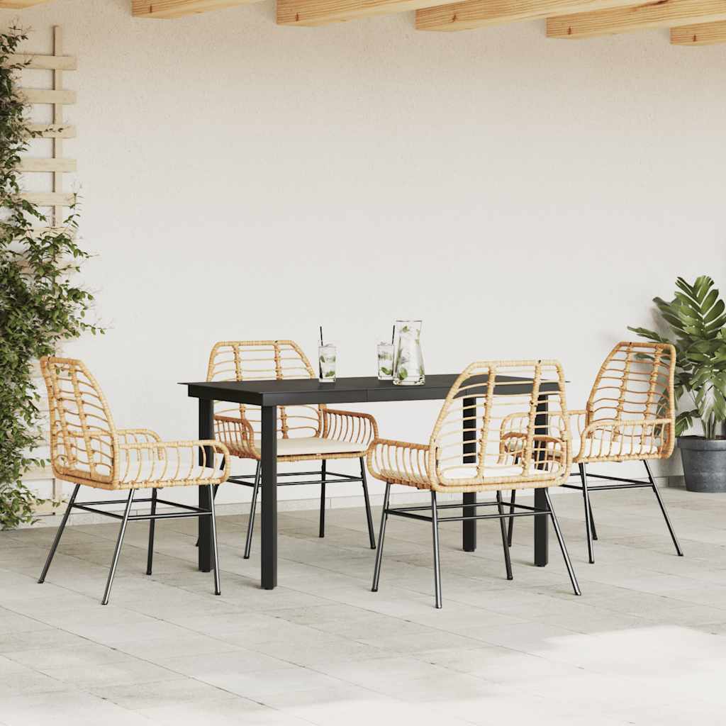 Ensemble à manger jardin coussins 5pcs marron poly rotin verre
