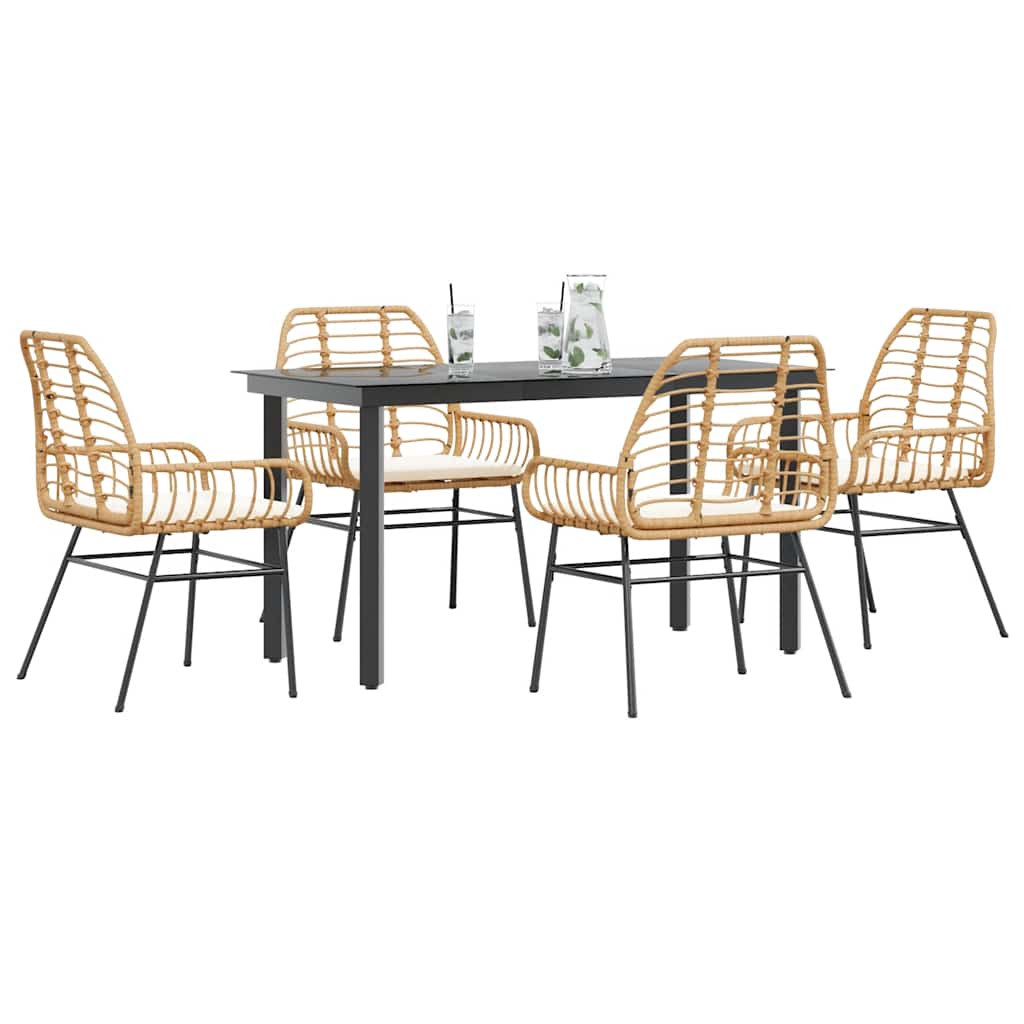 Ensemble à manger jardin coussins 5pcs marron poly rotin verre