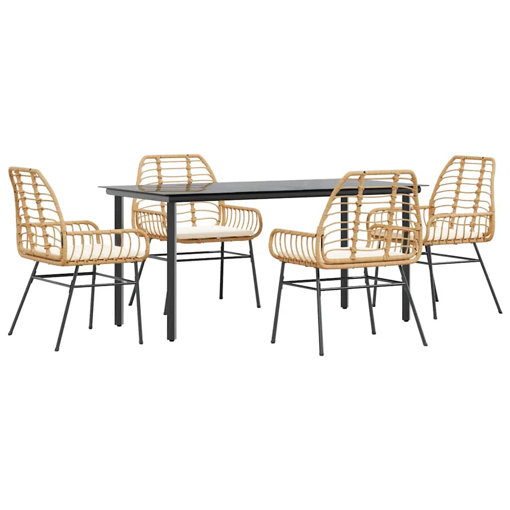 Ensemble à manger jardin coussins 5pcs marron poly rotin verre