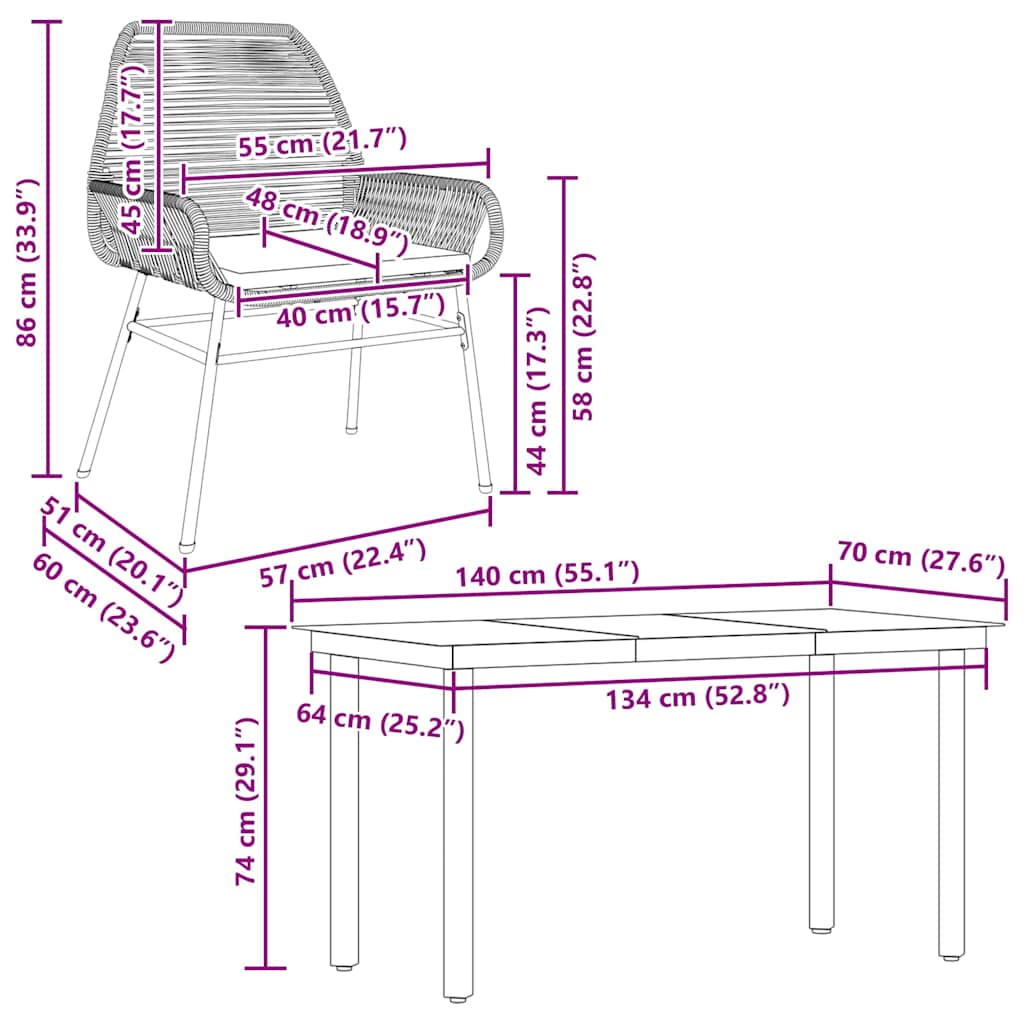 Ensemble à manger de jardin et coussins 5 pcs noir rotin verre