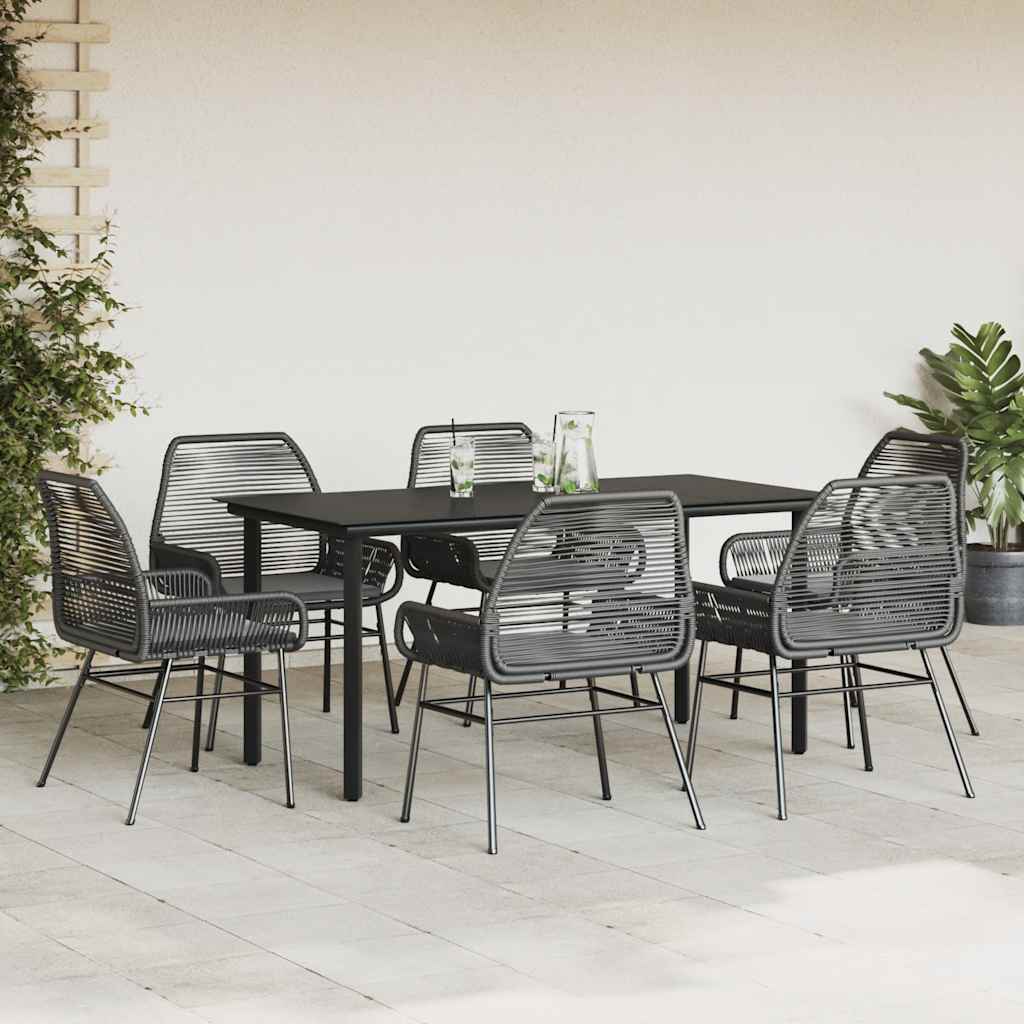 Ensemble à manger de jardin coussins 7pcs noir poly rotin verre