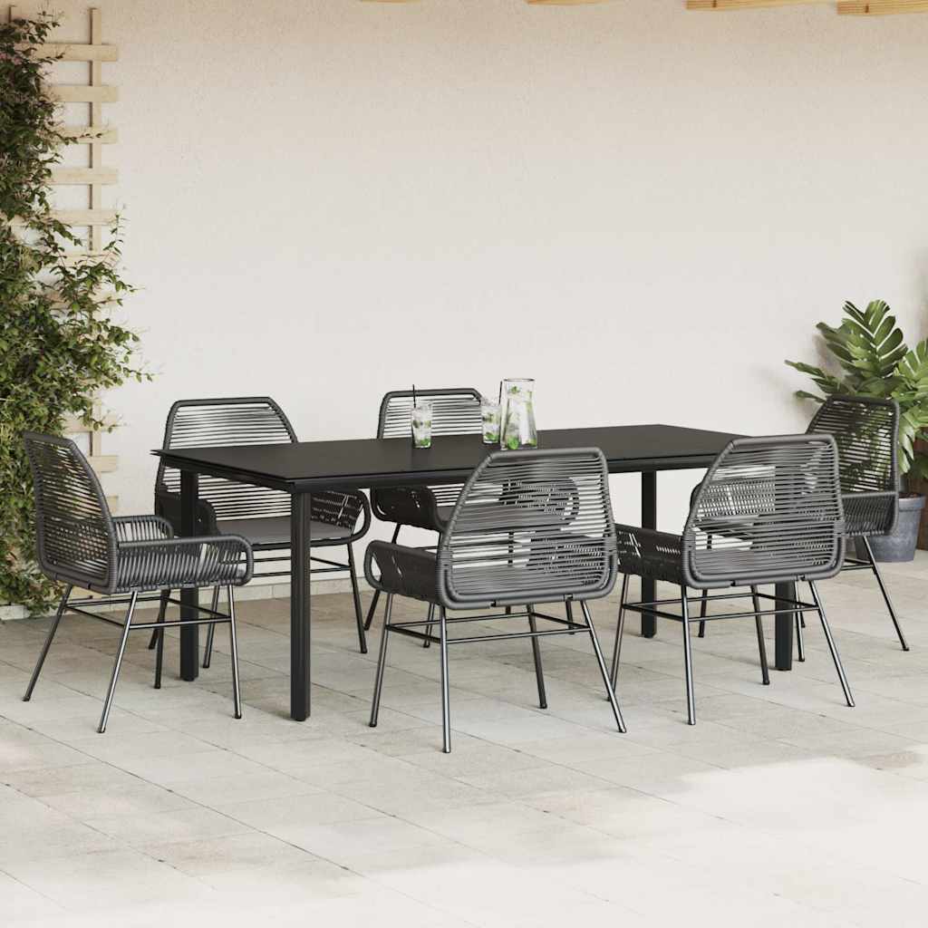 Ensemble à manger de jardin coussins 7pcs noir poly rotin verre