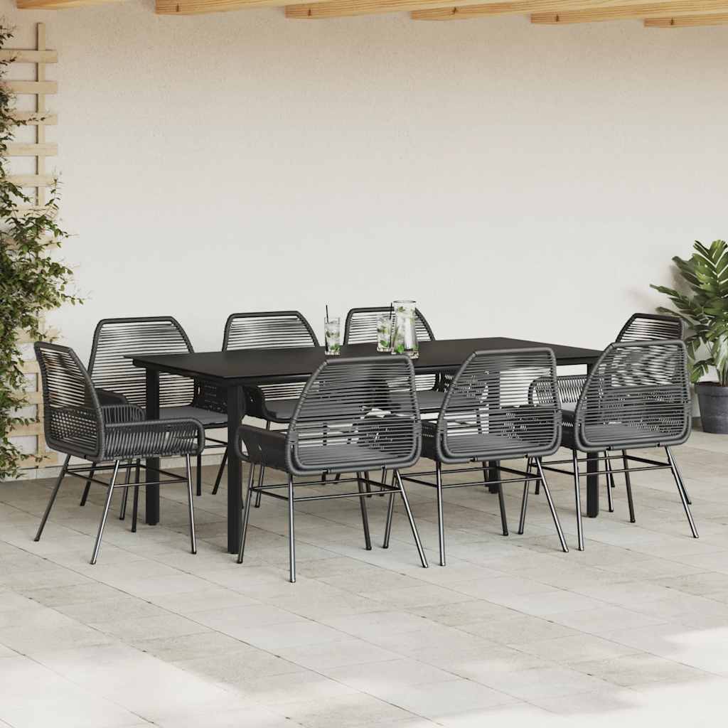 Ensemble à manger de jardin coussins 9pcs noir poly rotin verre
