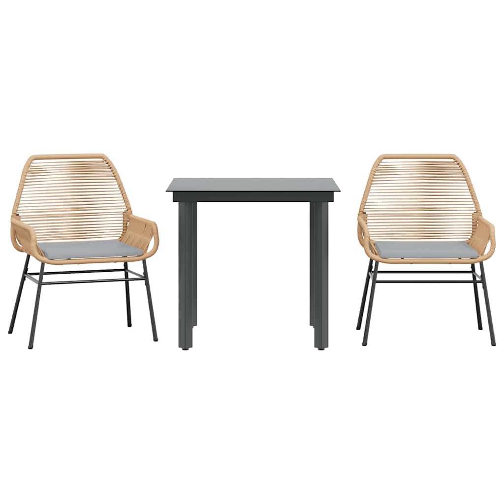 Ensemble à manger jardin coussins 3pcs marron poly rotin verre